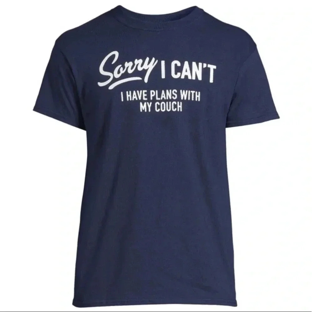 Humor Men's Plans With Couch Short Sleeve Graphic T-Shirt Navy NWT